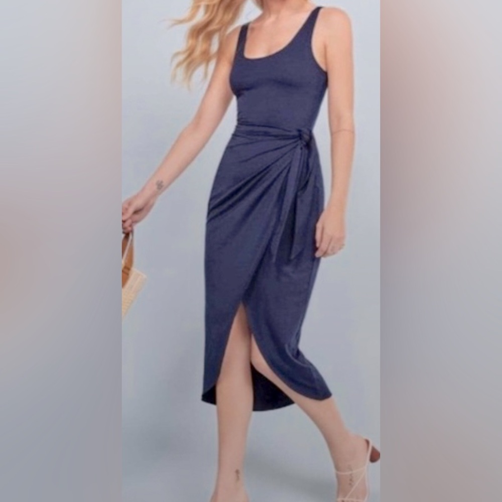 Reformation Navy Wrap Tank Midi Dress